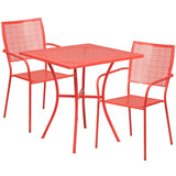 English Elm Commercial Grade Commercial Grade 28" Square Indoor-Outdoor Steel Patio Table Set with 2 Square Back Chairs