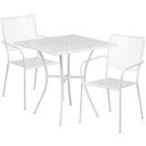 English Elm Commercial Grade Commercial Grade 28" Square Indoor-Outdoor Steel Patio Table Set with 2 Square Back Chairs