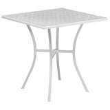 English Elm Commercial Grade Commercial Grade 28" Square Indoor-Outdoor Steel Patio Table Set with 2 Square Back Chairs