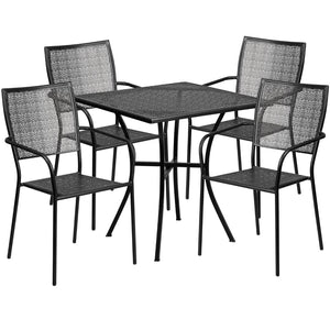 English Elm Commercial Grade Commercial Grade 28" Square Indoor-Outdoor Steel Patio Table Set with 4 Square Back Chairs