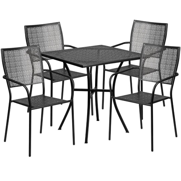 English Elm Commercial Grade Commercial Grade 28" Square Indoor-Outdoor Steel Patio Table Set with 4 Square Back Chairs