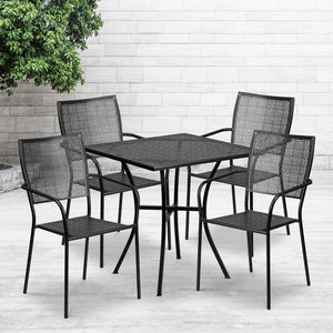 English Elm Commercial Grade Commercial Grade 28" Square Indoor-Outdoor Steel Patio Table Set with 4 Square Back Chairs