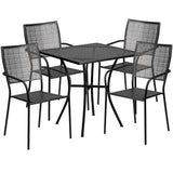 English Elm Commercial Grade Commercial Grade 28" Square Indoor-Outdoor Steel Patio Table Set with 4 Square Back Chairs