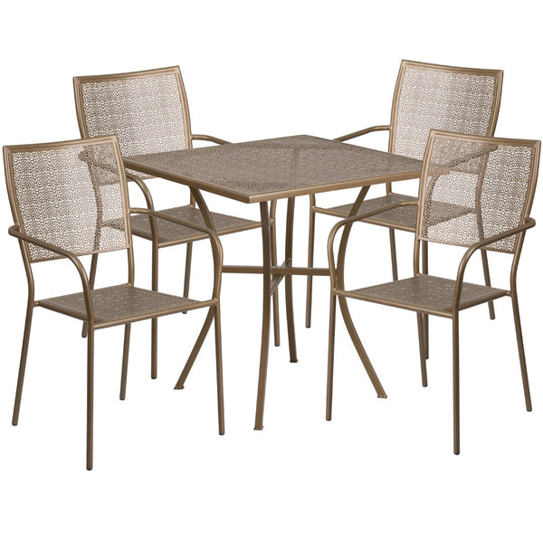 English Elm Commercial Grade Commercial Grade 28" Square Indoor-Outdoor Steel Patio Table Set with 4 Square Back Chairs
