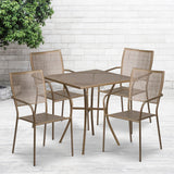 English Elm Commercial Grade Commercial Grade 28" Square Indoor-Outdoor Steel Patio Table Set with 4 Square Back Chairs