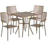 English Elm Commercial Grade Commercial Grade 28" Square Indoor-Outdoor Steel Patio Table Set with 4 Square Back Chairs