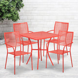 English Elm Commercial Grade Commercial Grade 28" Square Indoor-Outdoor Steel Patio Table Set with 4 Square Back Chairs