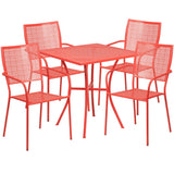 English Elm Commercial Grade Commercial Grade 28" Square Indoor-Outdoor Steel Patio Table Set with 4 Square Back Chairs