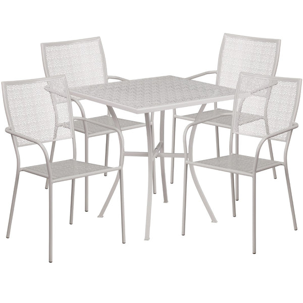 English Elm Commercial Grade Commercial Grade 28" Square Indoor-Outdoor Steel Patio Table Set with 4 Square Back Chairs