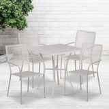 English Elm Commercial Grade Commercial Grade 28" Square Indoor-Outdoor Steel Patio Table Set with 4 Square Back Chairs