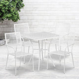 English Elm Commercial Grade Commercial Grade 28" Square Indoor-Outdoor Steel Patio Table Set with 4 Square Back Chairs