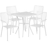 English Elm Commercial Grade Commercial Grade 28" Square Indoor-Outdoor Steel Patio Table Set with 4 Square Back Chairs