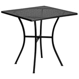 English Elm Commercial Grade Commercial Grade 28" Square Indoor-Outdoor Steel Patio Table Set with 2 Round Back Chairs