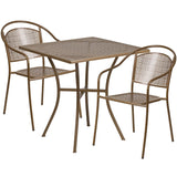 English Elm Commercial Grade Commercial Grade 28" Square Indoor-Outdoor Steel Patio Table Set with 2 Round Back Chairs