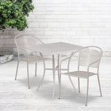 English Elm Commercial Grade Commercial Grade 28" Square Indoor-Outdoor Steel Patio Table Set with 2 Round Back Chairs