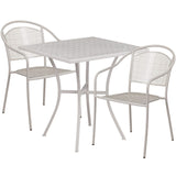 English Elm Commercial Grade Commercial Grade 28" Square Indoor-Outdoor Steel Patio Table Set with 2 Round Back Chairs