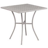 English Elm Commercial Grade Commercial Grade 28" Square Indoor-Outdoor Steel Patio Table Set with 2 Round Back Chairs