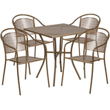 English Elm Commercial Grade Commercial Grade 28" Square Indoor-Outdoor Steel Patio Table Set with 4 Round Back Chairs