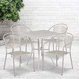 English Elm Commercial Grade Commercial Grade 28" Square Indoor-Outdoor Steel Patio Table Set with 4 Round Back Chairs