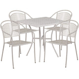 English Elm Commercial Grade Commercial Grade 28" Square Indoor-Outdoor Steel Patio Table Set with 4 Round Back Chairs