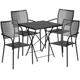 English Elm Commercial Grade Commercial Grade 28" Square Indoor-Outdoor Steel Folding Patio Table Set with 4 Square Back Chairs