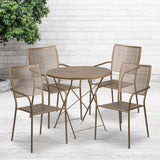 English Elm Commercial Grade Commercial Grade 30" Round Indoor-Outdoor Steel Folding Patio Table Set with 4 Square Back Chairs