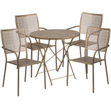 English Elm Commercial Grade Commercial Grade 30" Round Indoor-Outdoor Steel Folding Patio Table Set with 4 Square Back Chairs