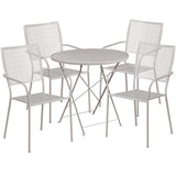 English Elm Commercial Grade Commercial Grade 30" Round Indoor-Outdoor Steel Folding Patio Table Set with 4 Square Back Chairs