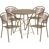 English Elm Commercial Grade Commercial Grade 30" Round Indoor-Outdoor Steel Folding Patio Table Set with 4 Round Back Chairs