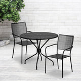 English Elm Commercial Grade Commercial Grade 35.25" Round Indoor-Outdoor Steel Patio Table Set with 2 Square Back Chairs