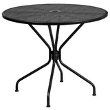 English Elm Commercial Grade Commercial Grade 35.25" Round Indoor-Outdoor Steel Patio Table Set with 2 Square Back Chairs