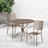 English Elm Commercial Grade Commercial Grade 35.25" Round Indoor-Outdoor Steel Patio Table Set with 2 Square Back Chairs