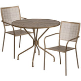 English Elm Commercial Grade Commercial Grade 35.25" Round Indoor-Outdoor Steel Patio Table Set with 2 Square Back Chairs