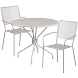 English Elm Commercial Grade Commercial Grade 35.25" Round Indoor-Outdoor Steel Patio Table Set with 2 Square Back Chairs