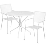 English Elm Commercial Grade Commercial Grade 35.25" Round Indoor-Outdoor Steel Patio Table Set with 2 Square Back Chairs