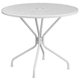 English Elm Commercial Grade Commercial Grade 35.25" Round Indoor-Outdoor Steel Patio Table Set with 2 Square Back Chairs