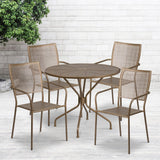 English Elm Commercial Grade Commercial Grade 35.25" Round Indoor-Outdoor Steel Patio Table Set with 4 Square Back Chairs