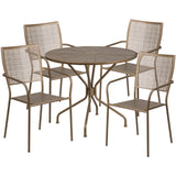 English Elm Commercial Grade Commercial Grade 35.25" Round Indoor-Outdoor Steel Patio Table Set with 4 Square Back Chairs