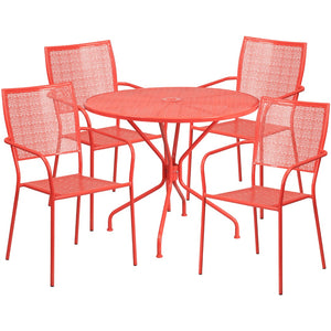 English Elm Commercial Grade Commercial Grade 35.25" Round Indoor-Outdoor Steel Patio Table Set with 4 Square Back Chairs