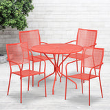 English Elm Commercial Grade Commercial Grade 35.25" Round Indoor-Outdoor Steel Patio Table Set with 4 Square Back Chairs