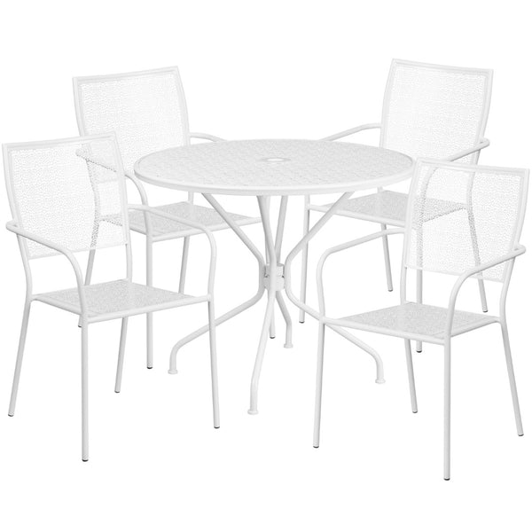 English Elm Commercial Grade Commercial Grade 35.25" Round Indoor-Outdoor Steel Patio Table Set with 4 Square Back Chairs