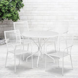 English Elm Commercial Grade Commercial Grade 35.25" Round Indoor-Outdoor Steel Patio Table Set with 4 Square Back Chairs