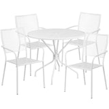 English Elm Commercial Grade Commercial Grade 35.25" Round Indoor-Outdoor Steel Patio Table Set with 4 Square Back Chairs