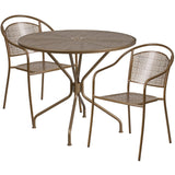 English Elm Commercial Grade Commercial Grade 35.25" Round Indoor-Outdoor Steel Patio Table Set with 2 Round Back Chairs