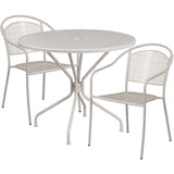 English Elm Commercial Grade Commercial Grade 35.25" Round Indoor-Outdoor Steel Patio Table Set with 2 Round Back Chairs