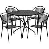 English Elm Commercial Grade Commercial Grade 35.25" Round Indoor-Outdoor Steel Patio Table Set with 4 Round Back Chairs