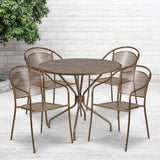 English Elm Commercial Grade Commercial Grade 35.25" Round Indoor-Outdoor Steel Patio Table Set with 4 Round Back Chairs