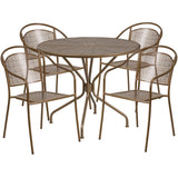 English Elm Commercial Grade Commercial Grade 35.25" Round Indoor-Outdoor Steel Patio Table Set with 4 Round Back Chairs