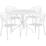 English Elm Commercial Grade Commercial Grade 35.25" Round Indoor-Outdoor Steel Patio Table Set with 4 Round Back Chairs