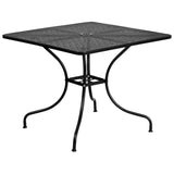 English Elm Commercial Grade Commercial Grade 35.5" Square Indoor-Outdoor Steel Patio Table Set with 2 Square Back Chairs